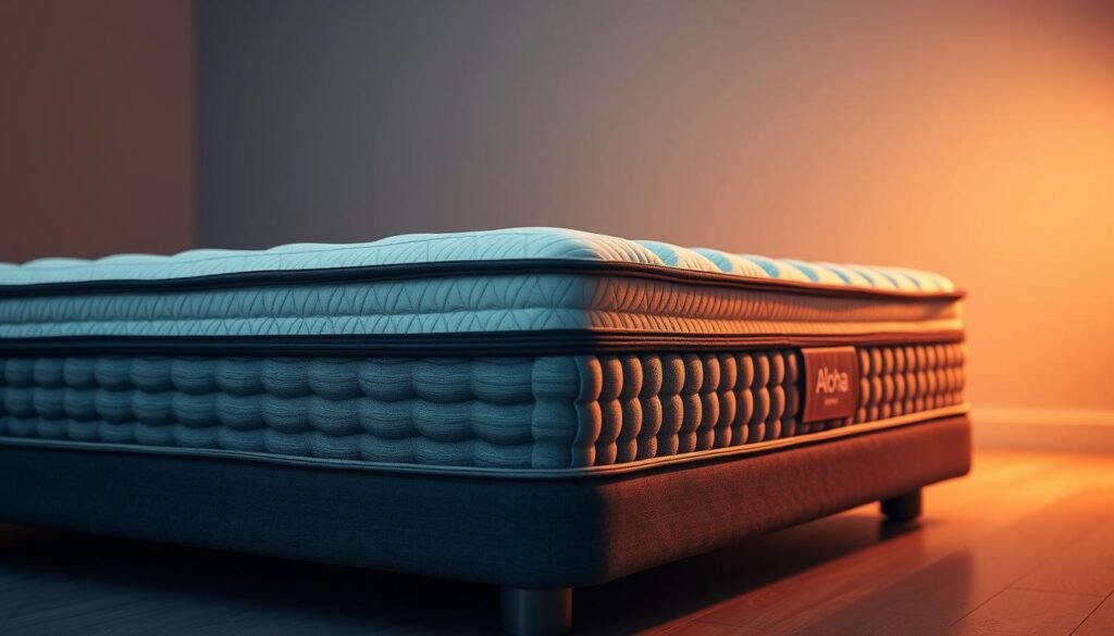 A detailed, well-engineered king-sized spring mattress by Aloha, featuring an independent coil system that contours to the body's curves for optimal spinal alignment and pressure relief. The plush, quilted topper blends luxurious foam layers for a cloud-like sleeping surface. Illuminated by soft, warm lighting from overhead, the mattress is captured from a low angle to showcase its substantial, supportive build and premium construction. The background fades into a serene, minimalist setting, allowing the mattress to be the focal point and highlighting its ability to provide full-body comfort and rejuvenation. A detailed, well-engineered king-sized spring mattress by Aloha, featuring an independent coil system that contours to the body's curves for optimal spinal alignment and pressure relief. The plush, quilted topper blends luxurious foam layers for a cloud-like sleeping surface. Illuminated by soft, warm lighting from overhead, the mattress is captured from a low angle to showcase its substantial, supportive build and premium construction. The background fades into a serene, minimalist setting, allowing the mattress to be the focal point and highlighting its ability to provide full-body comfort and rejuvenation.