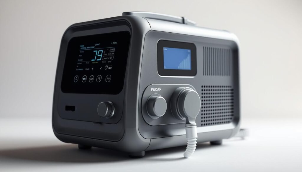 A highly detailed, photorealistic image of a modern medical-grade sleep apnea CPAP machine, the iCareCPAP, prominently displayed on a clean, minimalist background. The machine features a sleek, ergonomic design with a large digital display, intuitive controls, and a high-quality air delivery system. Soft, diffused lighting illuminates the device, highlighting its premium materials and craftsmanship. The overall composition conveys a sense of sophistication, reliability, and technological innovation, reflecting the advanced features and capabilities of this specialized medical equipment. A highly detailed, photorealistic image of a modern medical-grade sleep apnea CPAP machine, the iCareCPAP, prominently displayed on a clean, minimalist background. The machine features a sleek, ergonomic design with a large digital display, intuitive controls, and a high-quality air delivery system. Soft, diffused lighting illuminates the device, highlighting its premium materials and craftsmanship. The overall composition conveys a sense of sophistication, reliability, and technological innovation, reflecting the advanced features and capabilities of this specialized medical equipment.