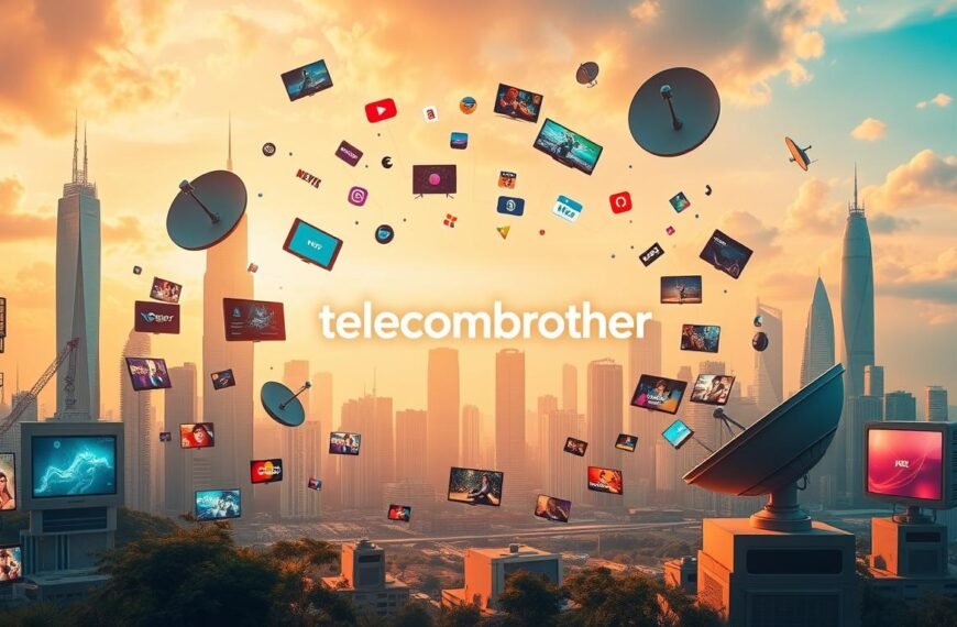 A vibrant and dynamic landscape depicting the future of Hong Kong's television service provider landscape. In the center, the Telecombrother logo stands prominently, surrounded by a swirl of colorful channels, streaming services, and satellite dishes, all in a sleek and modern design. The background features a skyline of futuristic skyscrapers, hinting at the technological advancements transforming the industry. Warm, diffused lighting creates a sense of optimism and progress, while the composition's symmetry and balance convey a sense of order and organization within the evolving market. The overall scene captures the essence of the &quot;Future of Hong Kong's Television Service Offerings&quot; article section.