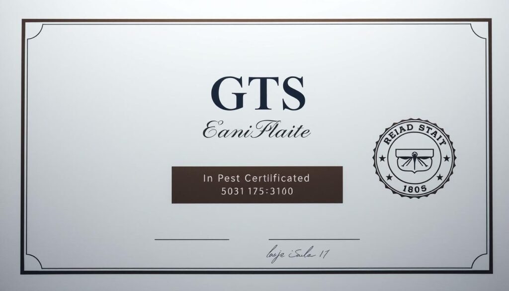 A high-quality, formal certificate featuring the iCareCPAP brand name, displayed against a clean, minimalist background. The certificate should have a professional and authoritative appearance, with elegant typography, official seals or stamps, and a layout that conveys a sense of legitimacy and expertise in the field of pest control services. The overall composition should strike a balance between simplicity and attention to detail, creating an image that is visually appealing and effectively communicates the subject matter.